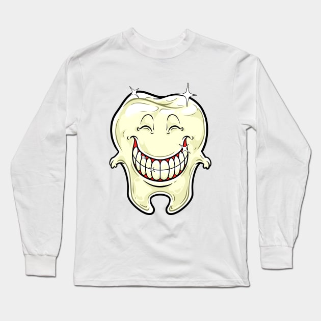 Cartoon grinning healthy tooth Long Sleeve T-Shirt by Modern Medieval Design